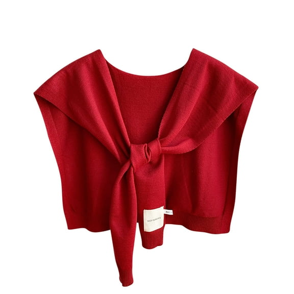 Ahabrexf Sweaters for Women Plus Size Sweater Shawl Wraps for Women Solid Color Knitted Knotted Shawls Winter False Collar Cape Shoulder Tops Fashion Wrap Women Sweaters for Fall