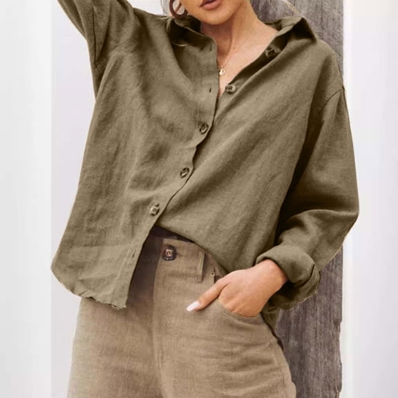 Ahabrexf Cardigan for Women, Solid Color Lapel Breasted Long Sleeve Shirt Top for Casual Wear