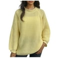 thumbnail image 1 of Ahabrexf Striped Sweater Women, Solid Color Pullover with Round Neck and Rolled Cuff Edges, 1 of 5