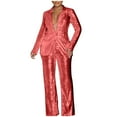 thumbnail image 1 of Ahabrexf Shorts for Women, Solid Color V-Neck Sequin Long Sleeve and Pants 2-Pc Set, 1 of 7