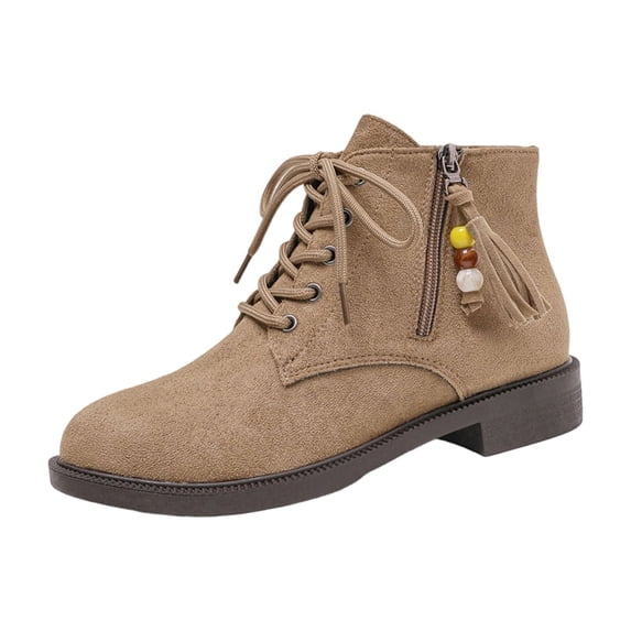 Ahabrexf Women's Suede Ankle Boots, Front Lace Up and Side Zipper Low Chunky Heel Round Toe Solid Color Casual Booties Breathable Comfortable Daily Boots