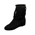 thumbnail image 1 of Ahabrexf Women's Suede Fringe Boots Mid-Calf Flat Easy-On Casual Winter Boots with Tassel, 1 of 9