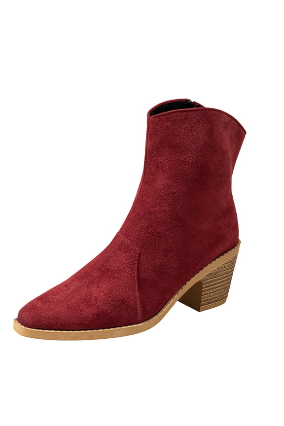 Women's Suede Retro Square Toe Chunky Block Heel Ankle Boots - Side Zipper Mid Heel Casual Fall Winter Short Booties Fashion Trendy