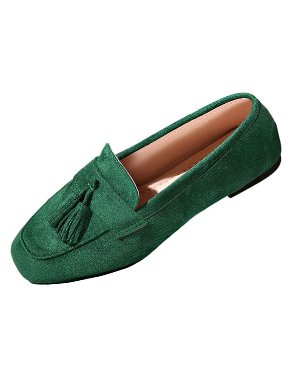 Women’s Suede Slip On Loafers Tassel Square Toe Driving Moccasins Casual Flat Shoes