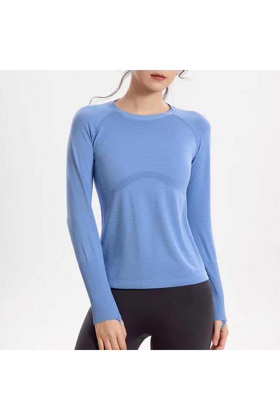 Women's Summer Clothes, Fitness Tops for Yoga Running and Daily Wear Long Sleeve Round Neck Active Tee