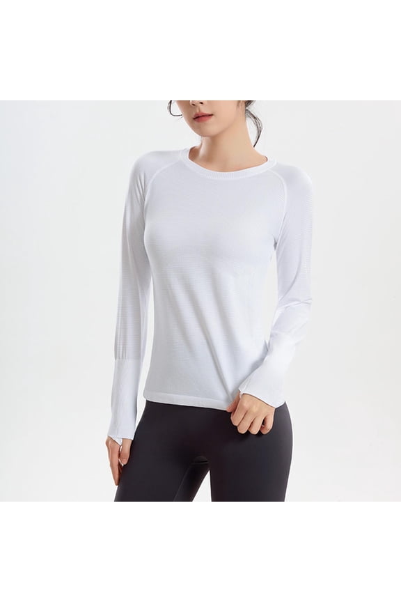 Women's Summer Clothes, Fitness Tops for Yoga Running and Daily Wear Long Sleeve Round Neck Active Tee