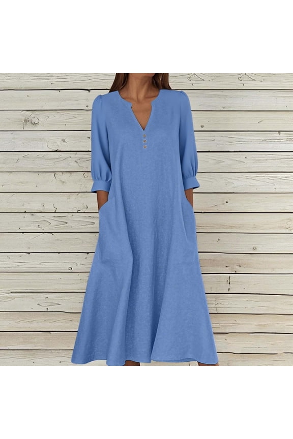 Womens Fall Tops, Casual Gradual Sleeveless V-Neck Long Dress for Summer and Spring Wear