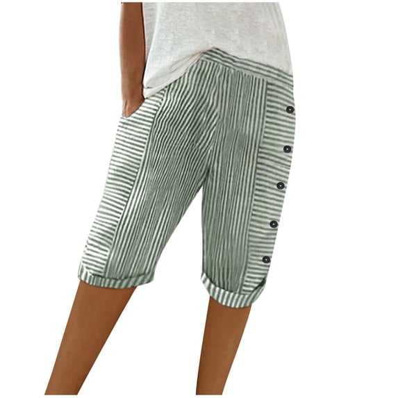 Ahabrexf Jumpsuits for Women Casual, Woven Striped Patchwork Button Loose Cotton Linen Capri Pants