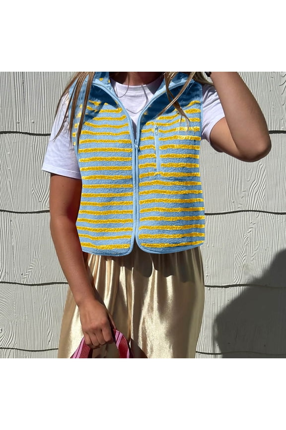 Long Sweaters for Women, Plaid Printed Stand Collar Zipper Sweater Vest for Layered Winter Wear