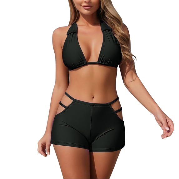 Ahabrexf Women's Tankini Swimsuits Tummy Control 2-Pc Bathing Suit Set with Shorts for Women