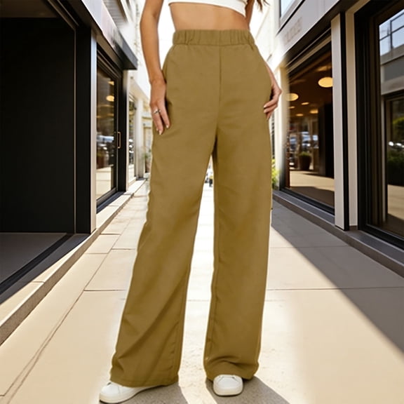 Ahabrexf Women's Trousers,Casual Loose Elastic Waist Twill Pants for Stylish Everyday Wear