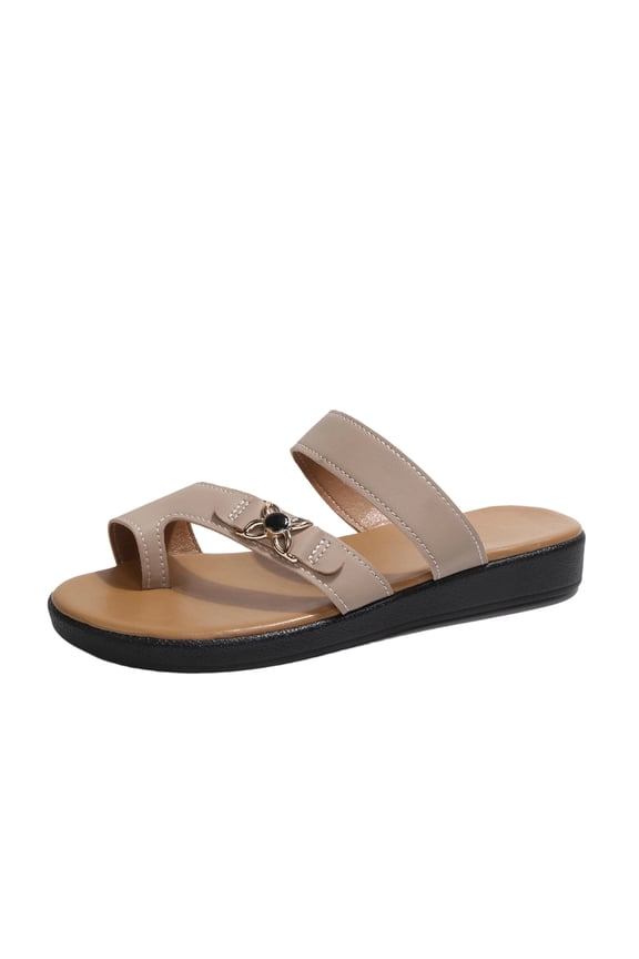 Women's Walking Sandals Wide Width Low Wedge Open Toe with Metallic Details, Comfort Summer