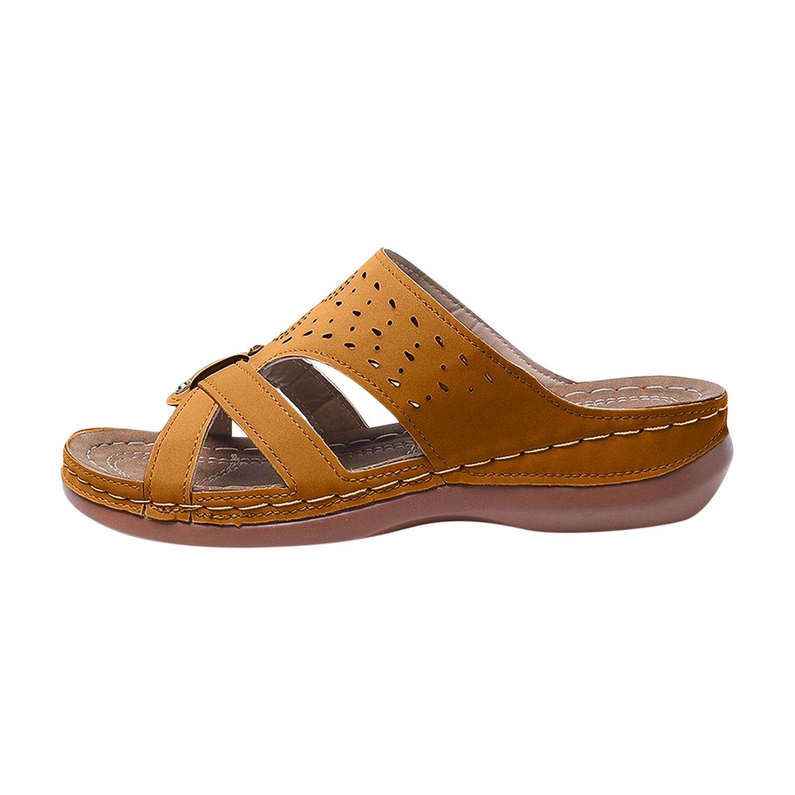 Ahabrexf Women's Wedge Sandals Open Toe Round Toe Thick Bottom Heel ...