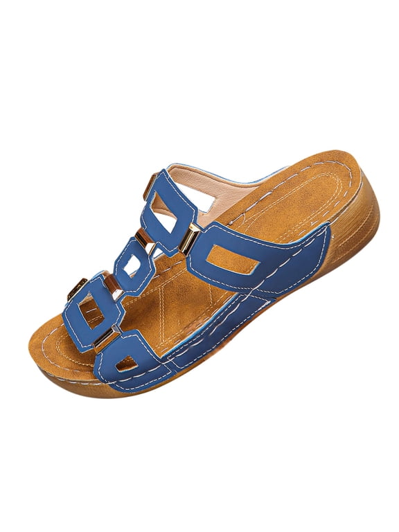 Women's Wedge Slippers Mouth Open Toe Thick Bottom on Summer Casual Shoes Solid Color for Beach Pool Home Non Outdoor