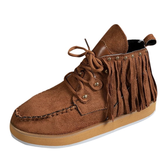 Ahabrexf Women s Western Ankle Boots Lace Up with Fringe Detail for Women Plus Size Casual Short Cowboy Booties Summer