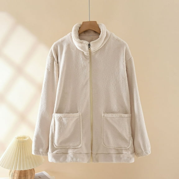 Ahabrexf Women's Winter Clothes,Solid Color Thick Flannel Added Fleece Long Sleeved Warm Home Clothes