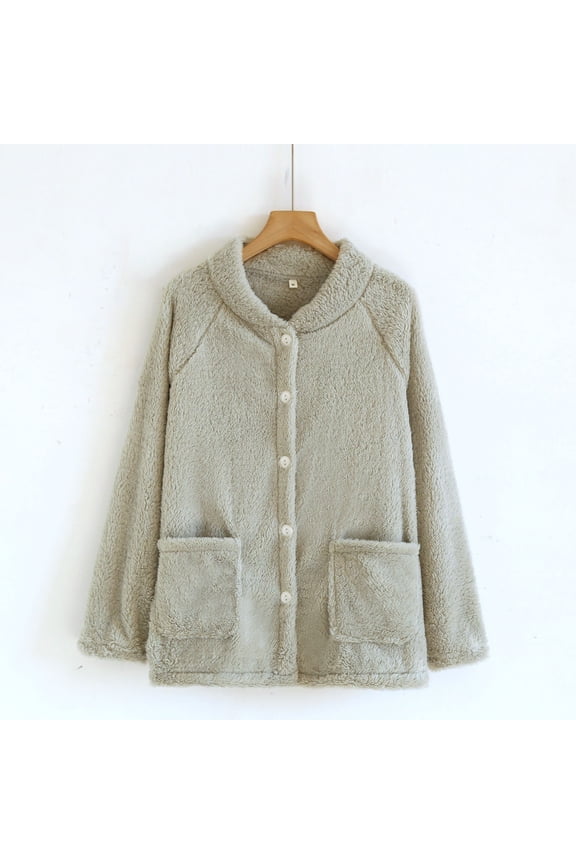 Women's Winter Clothes,Solid Color Thick Flannel Added Fleece Long Sleeved Warm Home Clothes