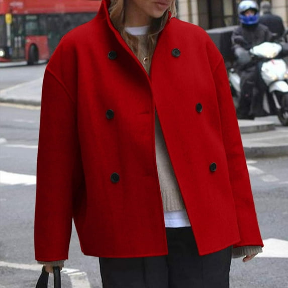 Ahabrexf Winter Jackets for Women, Vintage Brown Tweed Solid Winter Long Sleeve Fashion Coat