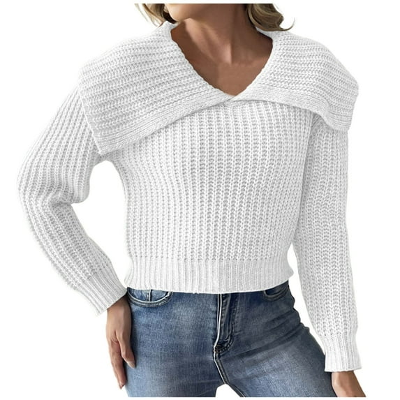 Ahabrexf Womens Winter Tops,Loose Solid Sweater Long Sleeve Round Neck Casual Top