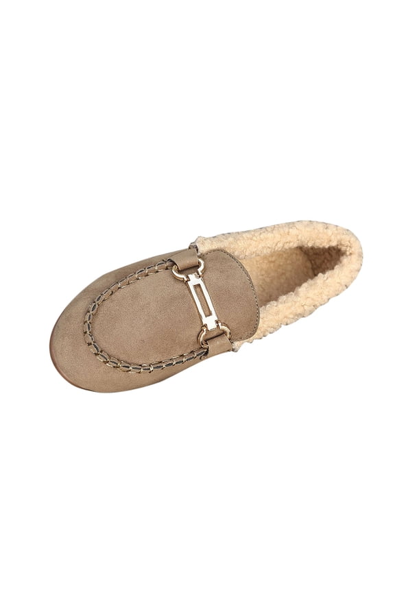 Women's Winter Moccasins Slip-On Shoes Faux Leather Round Toe Warm Shearling Lining Low Top Flat Non-Slip Cushioned Insole for Daily Wear