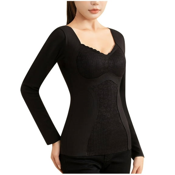 Ahabrexf Underwear for Women Women's Winter Solid Color V-Neck Warm Seamless Cold-Proof Long Sleeves Thermal Underwear Thermal Underwear for Women