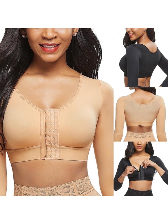 Women's Wireless 3/4 Sleeve Shapewear Top for Running Yoga Modifiable Shock Absorbing Sports Bra