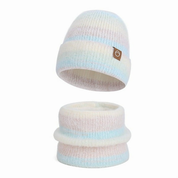 Ahabrexf Women's Winter Hats,Velvet Thick Gradient Color Knitted Wool Hat and Scarf Set