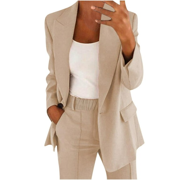 Ahabrexf Womens Business Blazer Pant Suit Set for Work 2 Piece Office Business Suit Set Slim Fit Blazer Pant