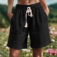 thumbnail image 1 of Ahabrexf Womens Casual Shorts, Lightweight Linen-Blend Elastic Waist Pocket Shorts for Warm Weather Comfort, 1 of 8