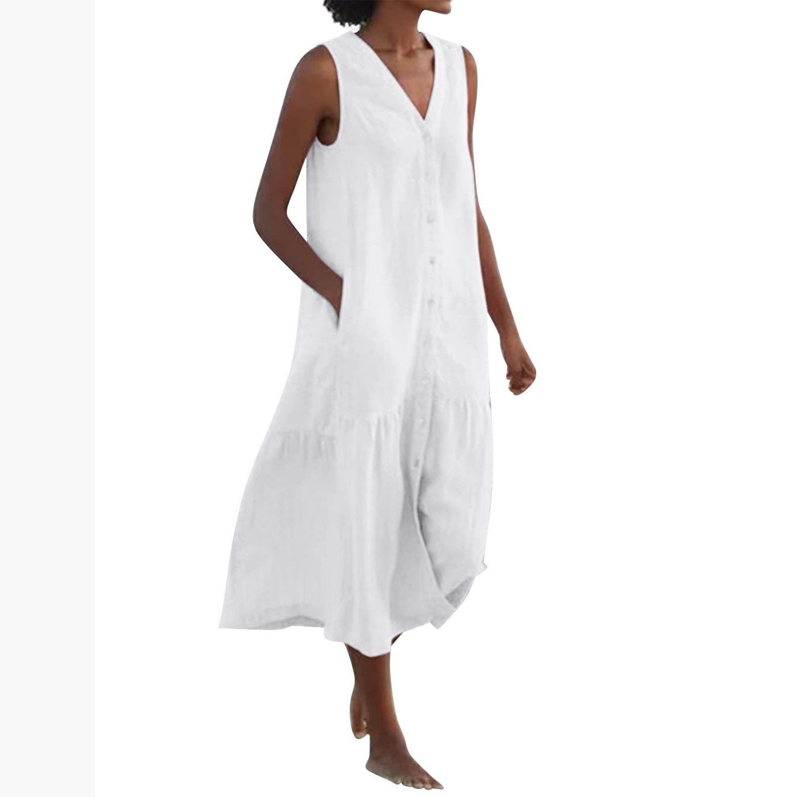 Women Designed Hollow Out Summer Sleeveless V-neckline Women Knitted Fitted And Flare Ladies Solid Fashion Long Dresses