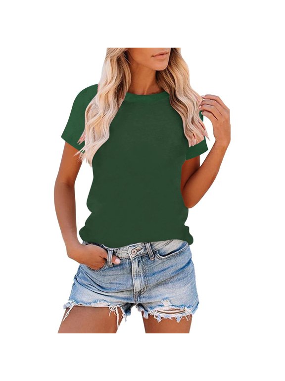 T-Shirts for Women Crew Neck Short Sleeve Raglan Loose Fit Casual Summer Tops
