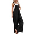 thumbnail image 1 of Ahabrexf Summer Blouses for Women, Solid Pocket Casual Sleeveless Suspender Jumpsuit Romper, 1 of 6