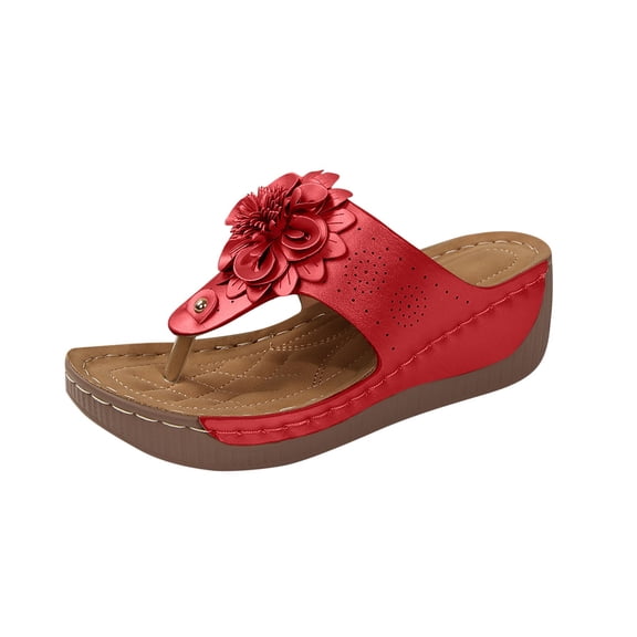 Ahabrexf Womens Flip Flops Wedge Heels with Arch Support Summer Casual Thick Bottom Mouth Open Toe Synthetic Leather