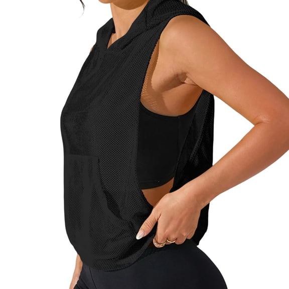 Ahabrexf Womens Hoodie Solid Color Sporty Loose Sleeveless Hooded Top for Casual Daily Wear Spring Summer
