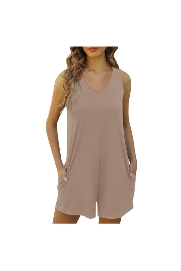 Womens Overall Shorts Summer Rompers Solid Loose Baggy Cami Overalls Short Jumpsuits w/ Pockets