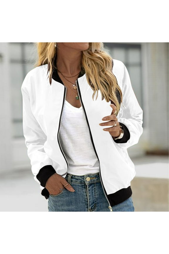 Womens Plus Size Coat Bomber Jacket Casual Coat Zip Up Outerwear Windbreaker with Pockets