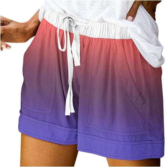 Ahabrexf Womens Plus Size Shorts Summer Comfy Drawstring Casual Elastic Waist Loungewear Pants Pajama Shorts Beach Lightweight Shorts w/ Pockets
