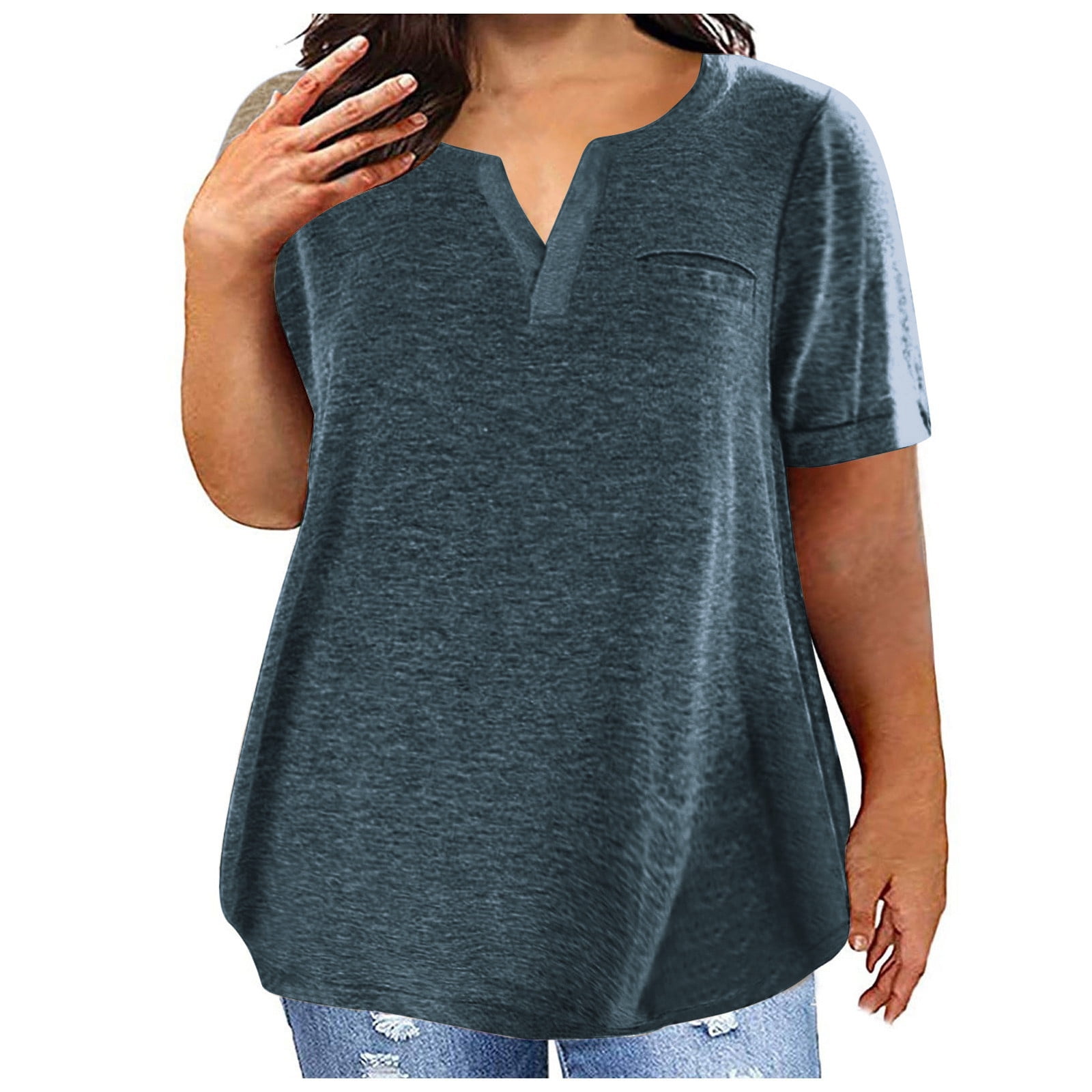 GLUDEAR Women's Plus Size Polynesian Print Henley Tunic Top - Short Sleeve Button-Up Blouse