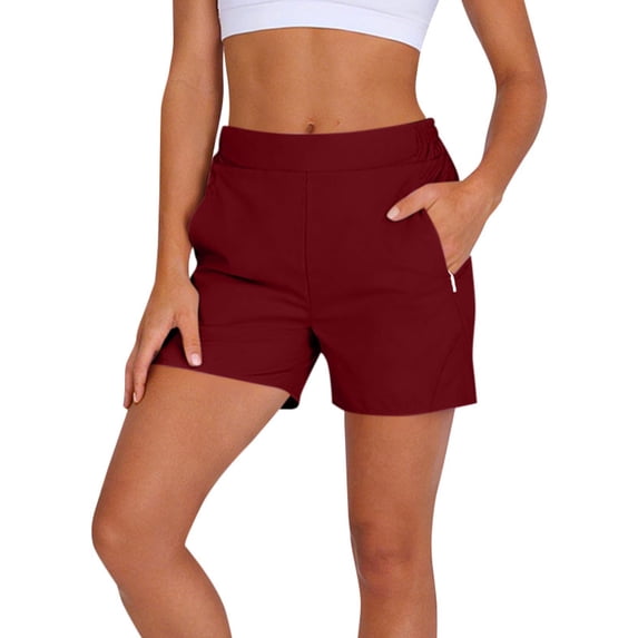 Ahabrexf Womens Shorts With Zipper Pockets Elastic Waist Athletic Shorts With Built-In Liner
