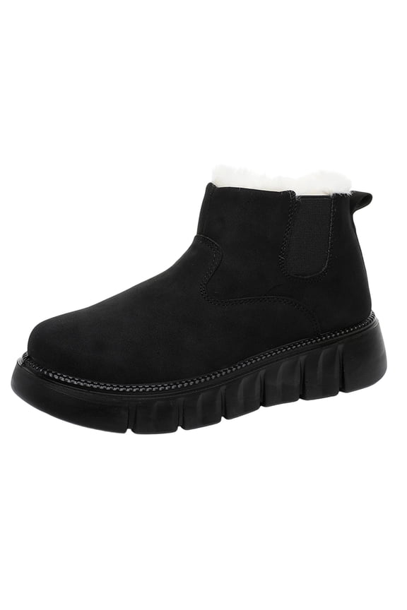 Womens Snow Boots Plus Size Fleece Lined Insulated Winter Boots with Elastic Lace Up for Slip On, Non Slip Rubber Sole, Black Tan