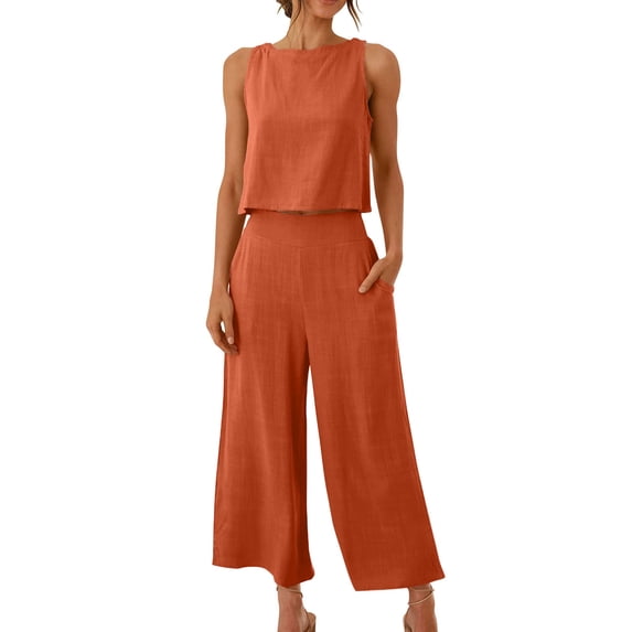 Ahabrexf Womens Summer 2 Piece Outfits Crop Tank Tops Lounge Matching Sets & Long Track Pants Tracksuits