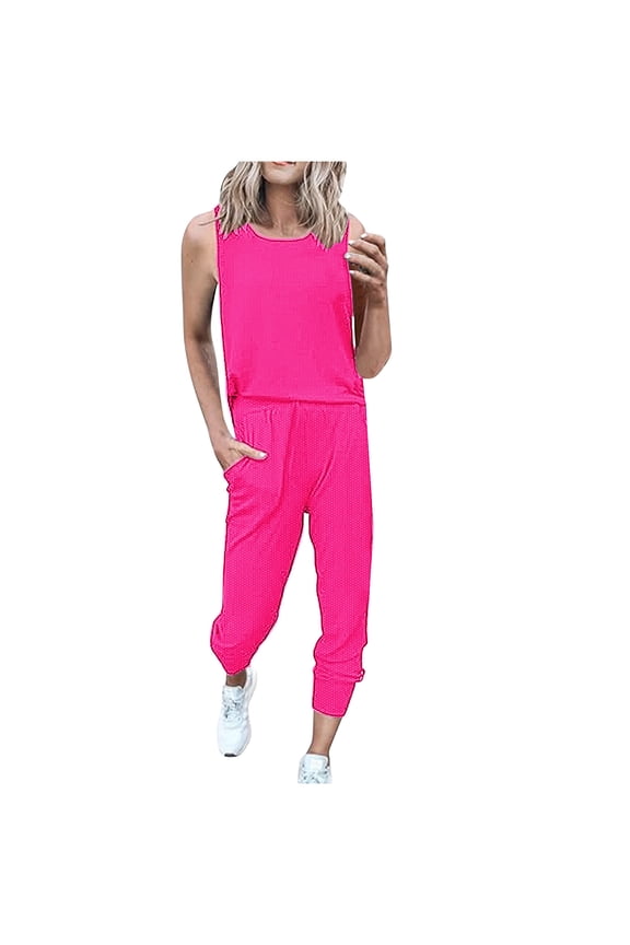 Womens Summer 2 Piece Outfits Crop Tank Tops Lounge Matching Sets & Long Track Pants Tracksuits