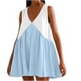 thumbnail image 1 of Ahabrexf Womens Summer Sleeveless Mini Dress Casual Loose V Neck Sundress Color Block Pleated Swing Flowy Sun Dress, 1 of 7