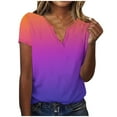 thumbnail image 1 of Ahabrexf Womens Summer Tops Gradient Shirts Short Sleeve Henley V Neck Tops Athletic Fit Blouses, 1 of 5