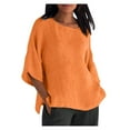thumbnail image 1 of Ahabrexf Womens Summer Tops Trendy Cotton Linen Shirts Loose Fit Vintage Blouses Crew Neck Short Sleeve Shirts, 1 of 7