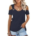 thumbnail image 1 of Ahabrexf Womens T-Shirts Women Summer Sexy T- Shirt Cold Shoulder Pullover Blouse V-Neck Short Sleeve Solid Tops, 1 of 5