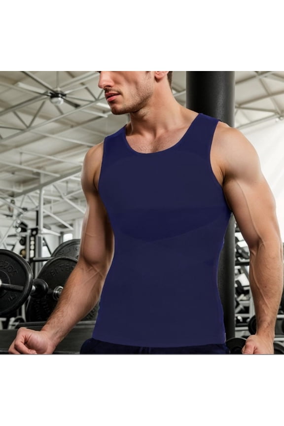 Workout Tank Tops, Mens Solid Mesh 4-Way Stretch Fitted Body Shaping Round-Neck Sleeveless Shirt All-Season Base Layer