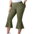 thumbnail image 1 of Ahabrexf Yoga Pants for Women Plus Size Capris Solid Color Elastic Waist Flared Hem, 1 of 7