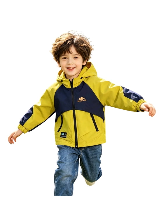 Youth Color Panel Hooded Windbreaker Jacket, Long Sleeve Zip Up Outerwear for Boys and Girls Springtime Fall Daily & Outdoor Activities