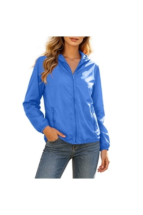 Zip Up Hooded Jacket for Women, Non-Bulky Sun Protection Long Sleeve Windbreaker with Zipper Pockets, Solid Casual Sports Outerwear for Warm Weather Summer Outdoor